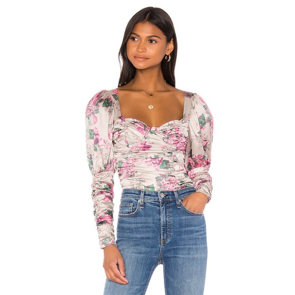 For Love And Lemons Tops - NEW For Love & Lemons Palais Floral Crop Top Gris
